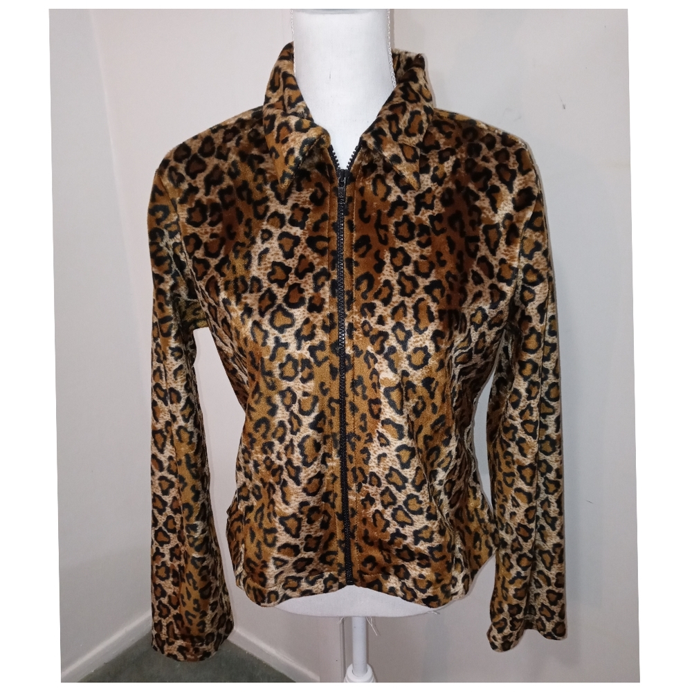 Cheetah PRINT Aztec Southweste Full Zipper lightweight Furry JACKET Size Medium●